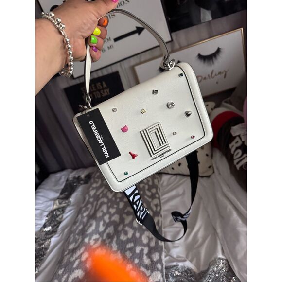 Karl lagerfield maybelle white charm crossbody bag purse nwt - Picture 1 of 9